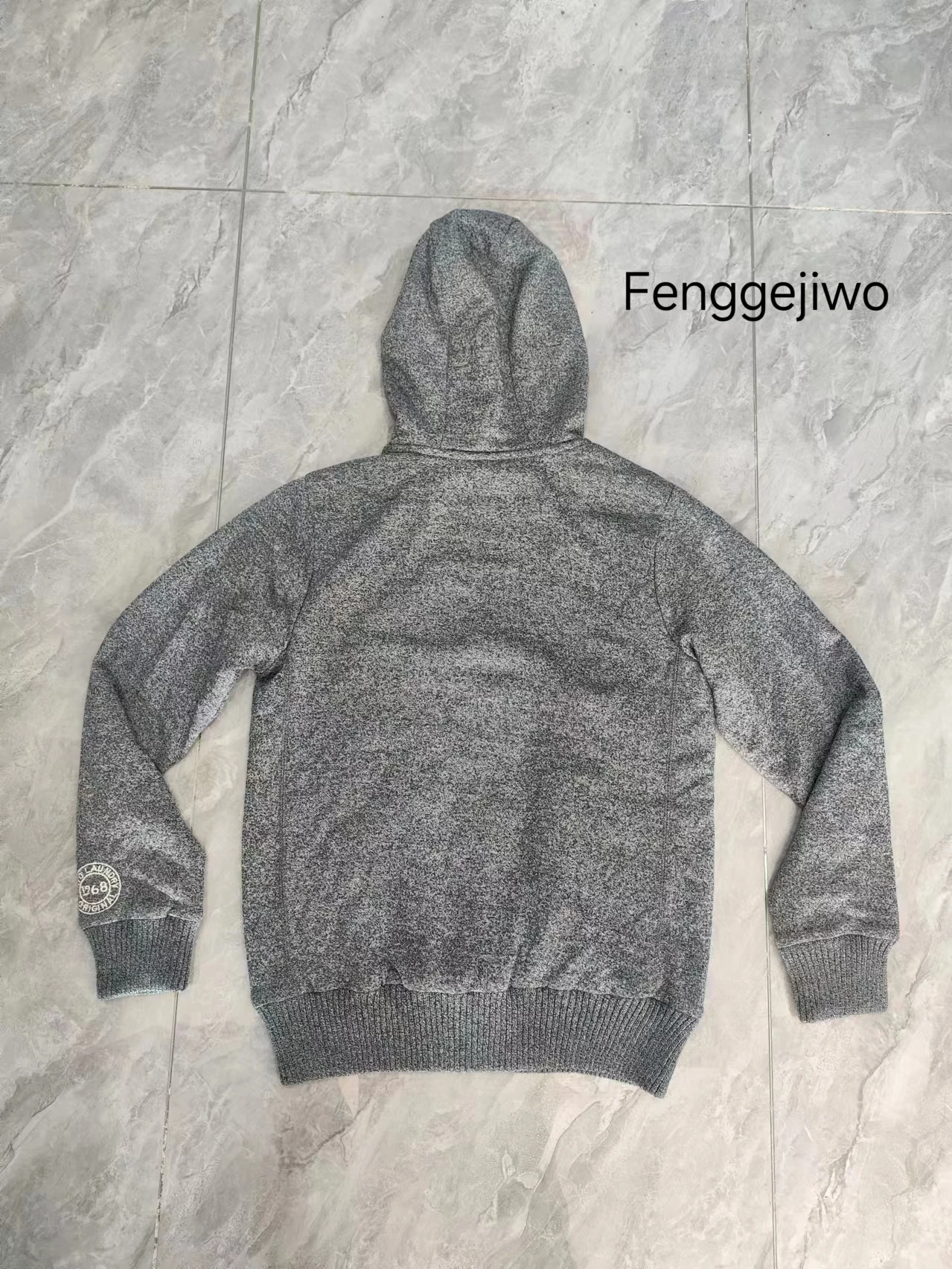 Fenggejiwo hooded knitted fleece sweatshirt men's gray sweatshirt casual close fitting zipper jacket