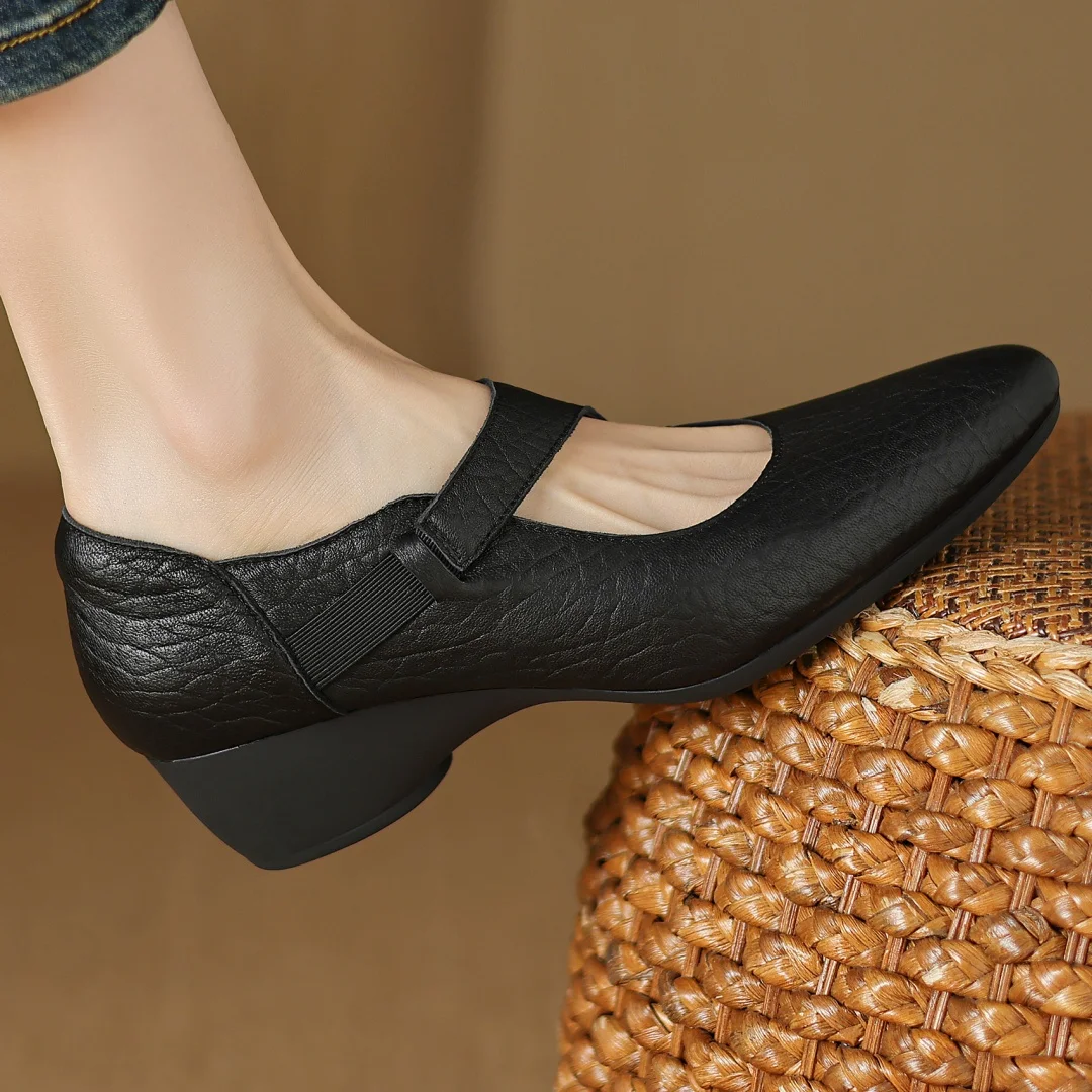 Women\'s sheepskin pointed toe wedge 4.5cm low heel slip-on pumps high quality soft comfort female slim daily dress heels shoes