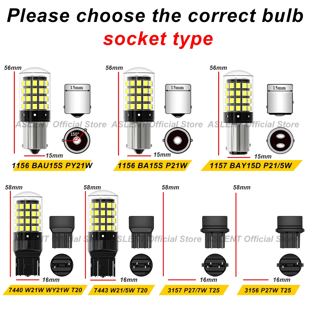 2x 1157 BAY15D P21/5W 7440 W21W 7443 W21/5W T20 1156 P21W BA15S PY21W BAU15S LED Bulb 12V Turn Signal Light Brake Reverse Lamp