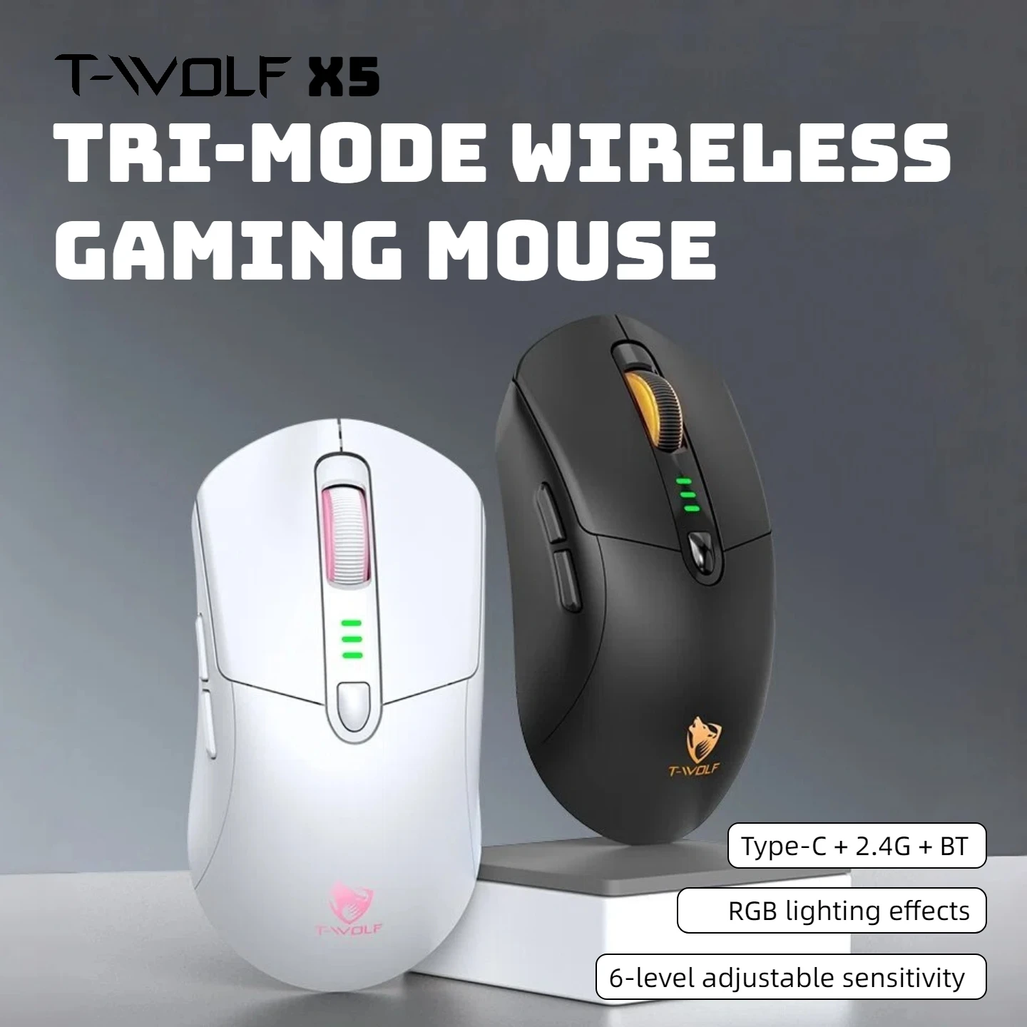 Tri-mode Wireless Gaming Mouse RGB 1000Hz Rechargeable Ergonomic Bluetooth Mouse with Battery Display for PC Mac