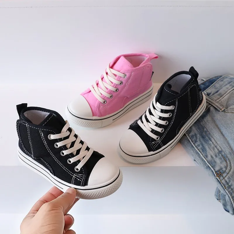 2024 New Baby Shoes Canvas High-help Toddler Kids Casual Shoes Soft Rubber Sole Fashion Little Boys Girls Sneakers