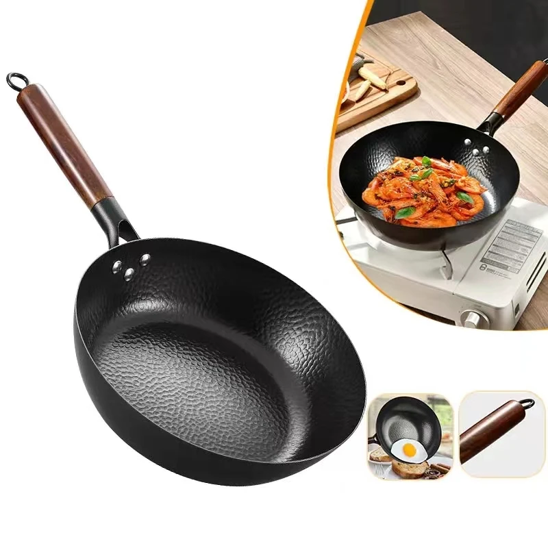 Iron Pan Uncoated Carbon Steel Wok Traditional 11