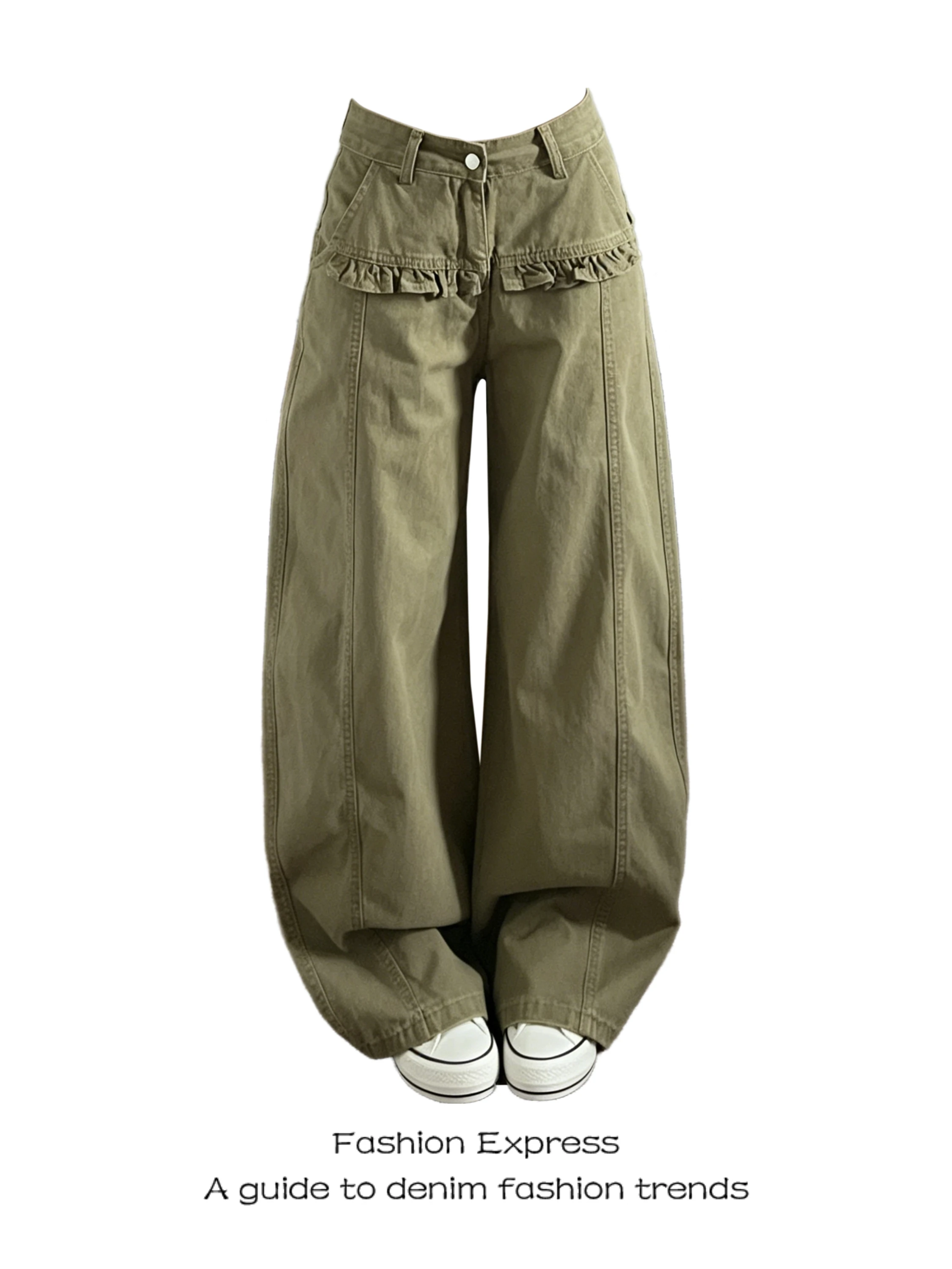 

Brown Blade Denim Pants Women Summer New Style Fake Two-Piece One-Piece American Retro Loose Wide Leg Pants Casual High Waist...