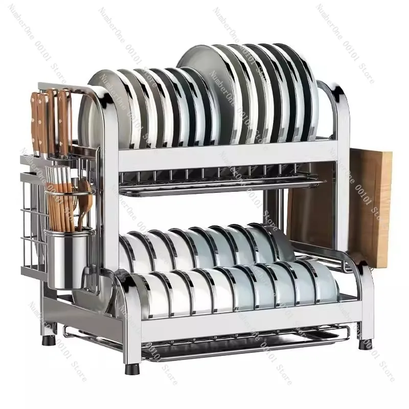 

Кухонная сушилка для посуды из нержавеющей стали, органайзер для хранения, подставка для тарелок и палочек, настольная полка для хранения