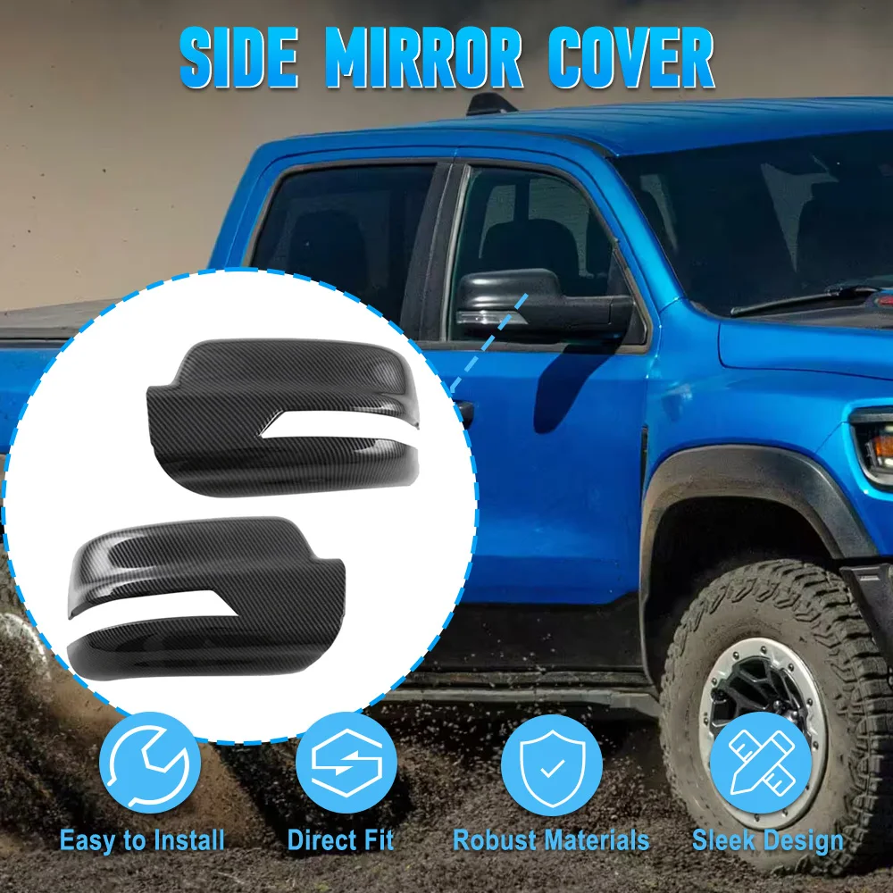 

For Dodge Ram 1500 TRX 2023 2024 2025 2Pcs Car Rearview Side Mirror Wing Cover Cap Rear View Case Trim Carbon Fiber