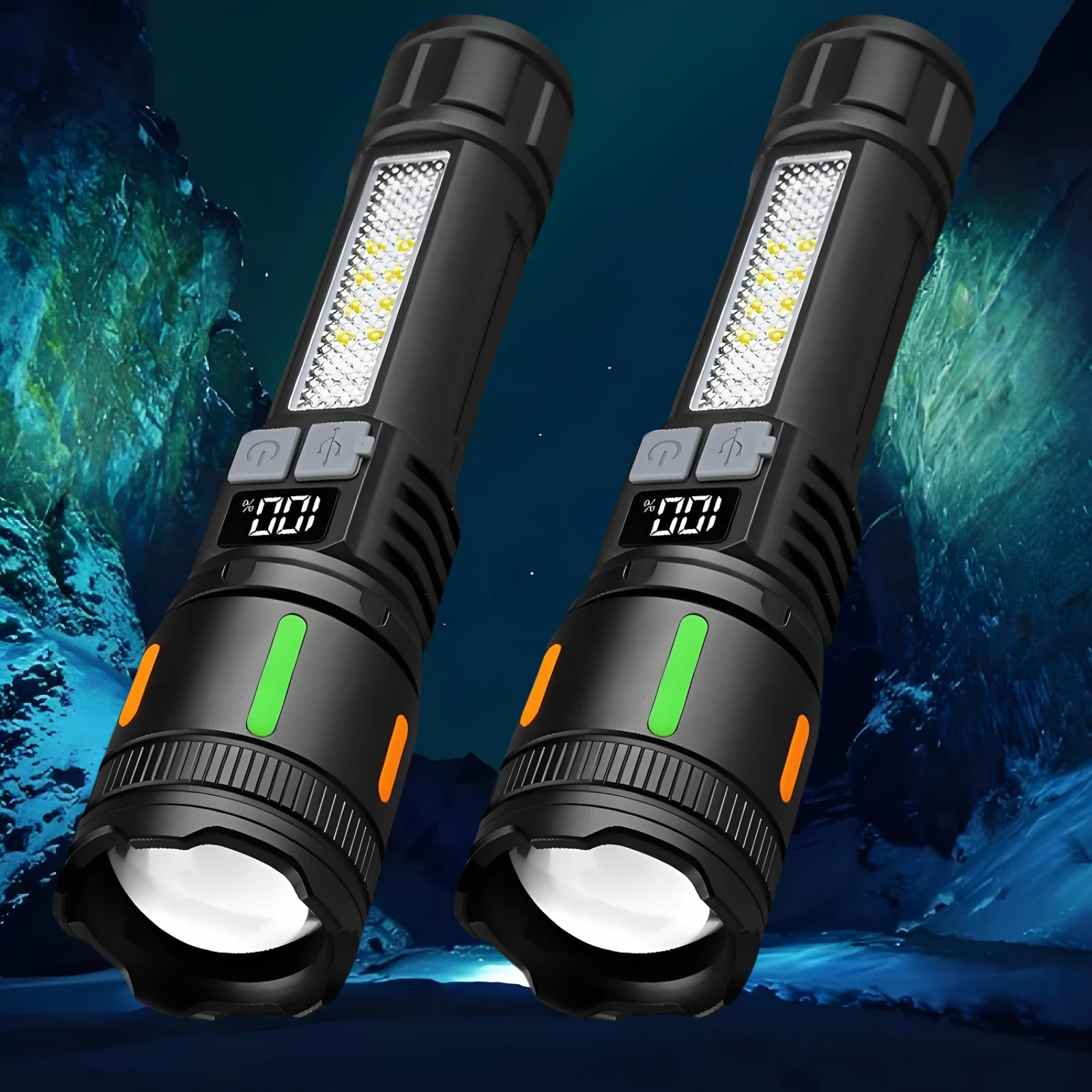 AODTOSIP 2Pcs Bright COB LED Work Lights USB Rechargeable LED Flashlights Super Long Range Tactical Torches