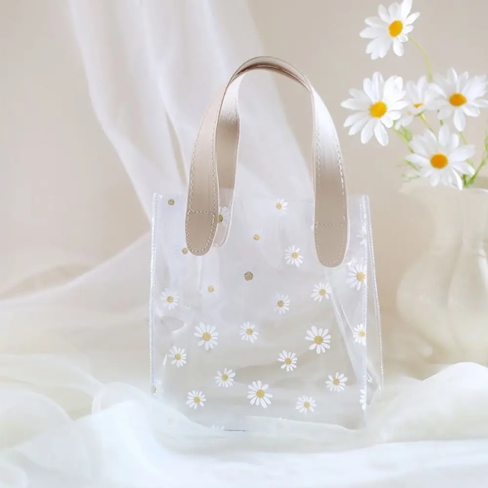 

PVC Large Capacity Shopping Bags Storage Bags Women Cosmetic Bags Clear Tote Bags Wedding Gifts Bags Transparent Daisy Handbags