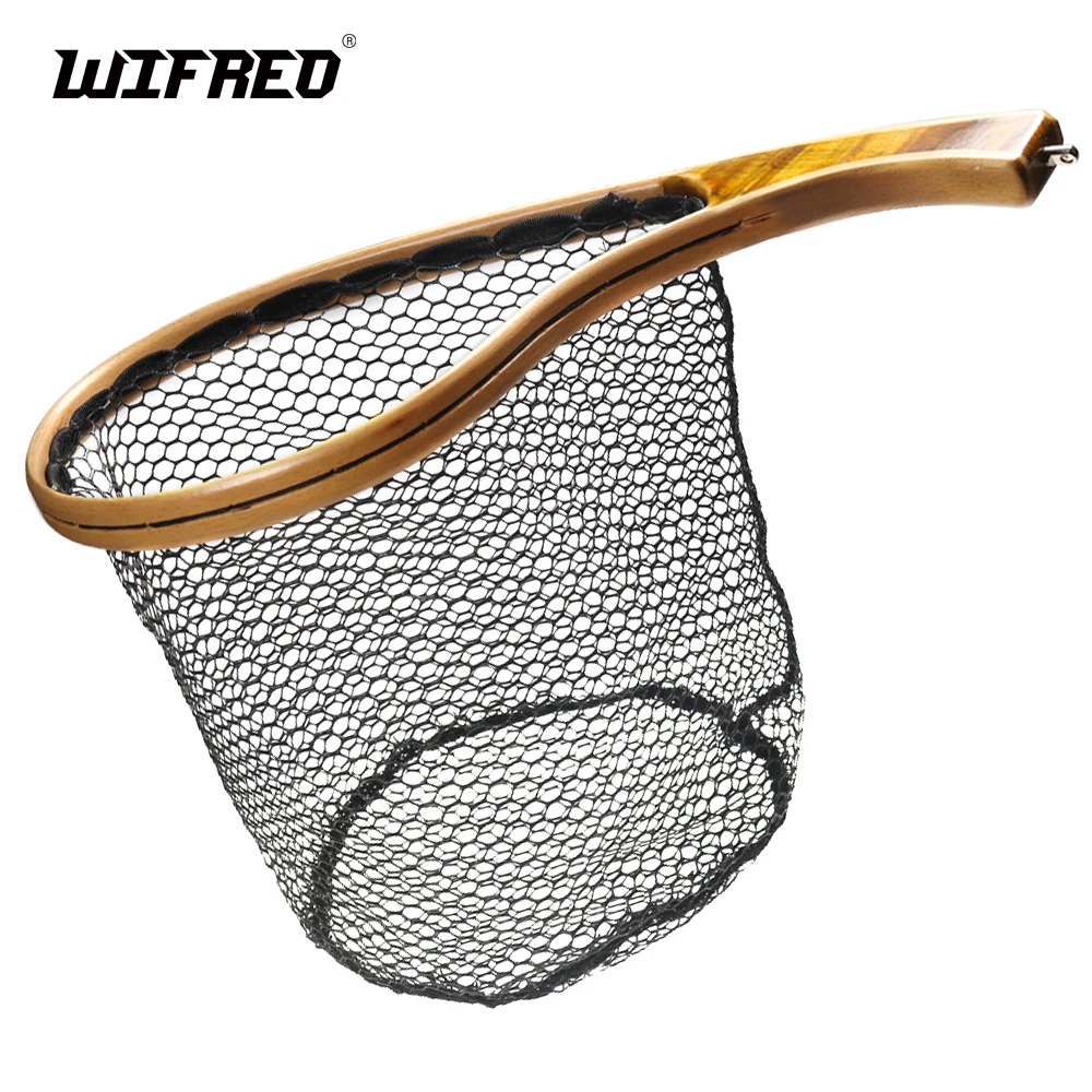 WIFREO Portable Solid Wood Fly Fishing Landing Net Trout Catch and Release Net Quality Wooden Stream Fishing Net Tackle Tool