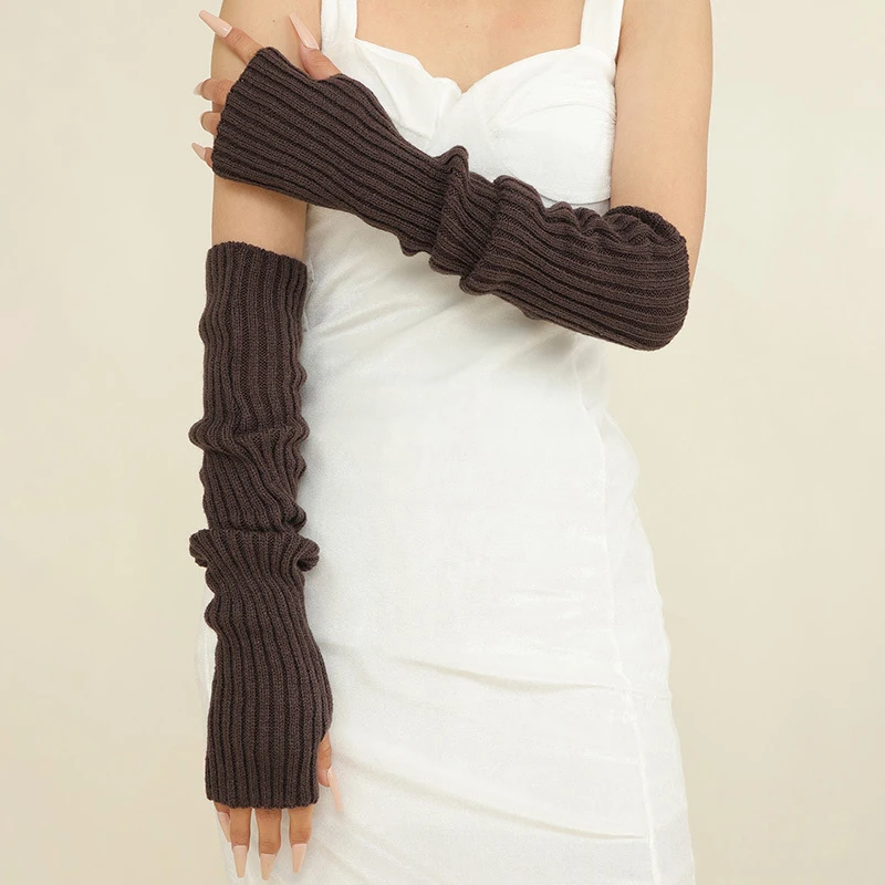 Women Knitted Arm Warmers Long Warm Arm Sleeves Fingerless Thumb Hole Gloves Winter Wrist Warmers Over Elbow Gloves