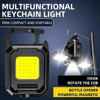 Mini linterna LED con llavero, luces COB dobles, luces de trabajo recargables por USB, linterna de pesca con imán, batería integrada