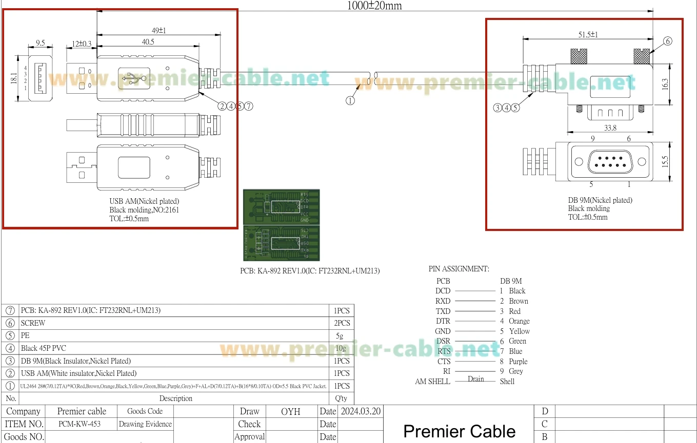 90-Grad-USB-2.0-zu-DB9-Seriell-Konverterkabel mit FTDI FT232RNL-Chip, platzsparend, USB-zu-RS232-zu-COM-Anschluss – Detail 2