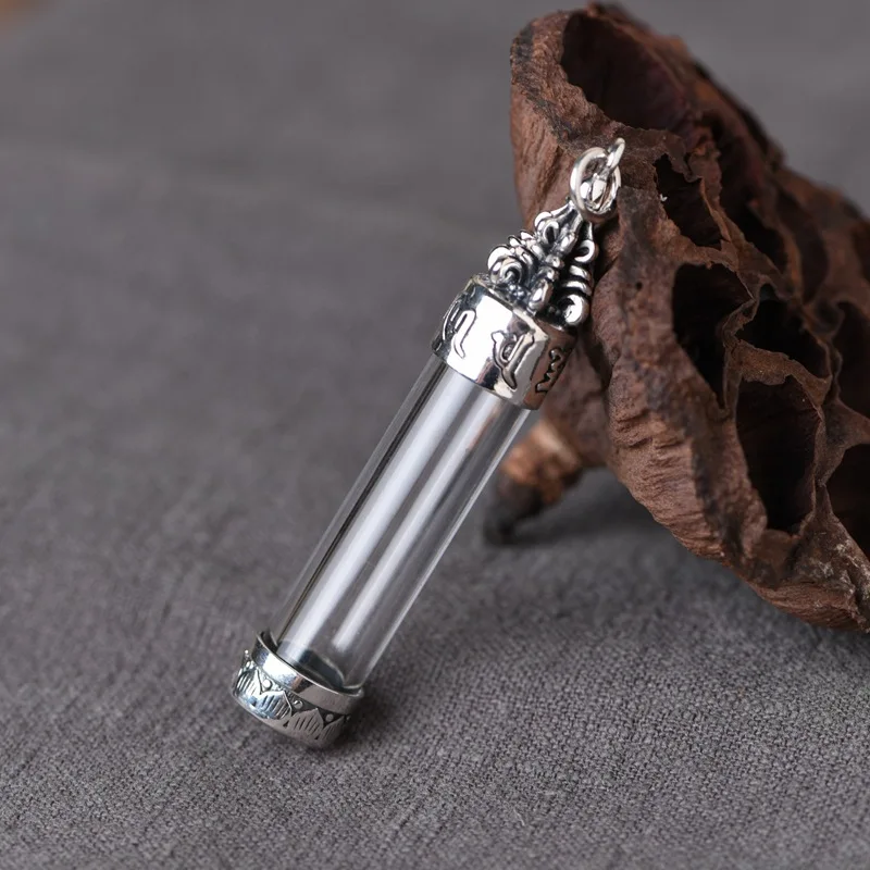 S925 Silver Transparent Acrylic Empty Tube Gawu Box Bottle Pendant for Men and Women Diamond Pestle Six Character True Words