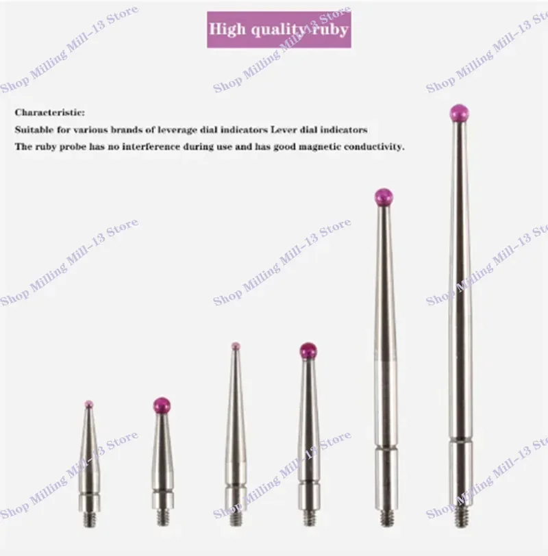 M1.4 M1.6 M1.8 M2thread 2Mm Kop Od 15Mm/44.5Mm Lengte Robijn Hoofd Pin Gauge Micrometer Tip Hendel Wijzerplaat Test Indicator Sonde Tool