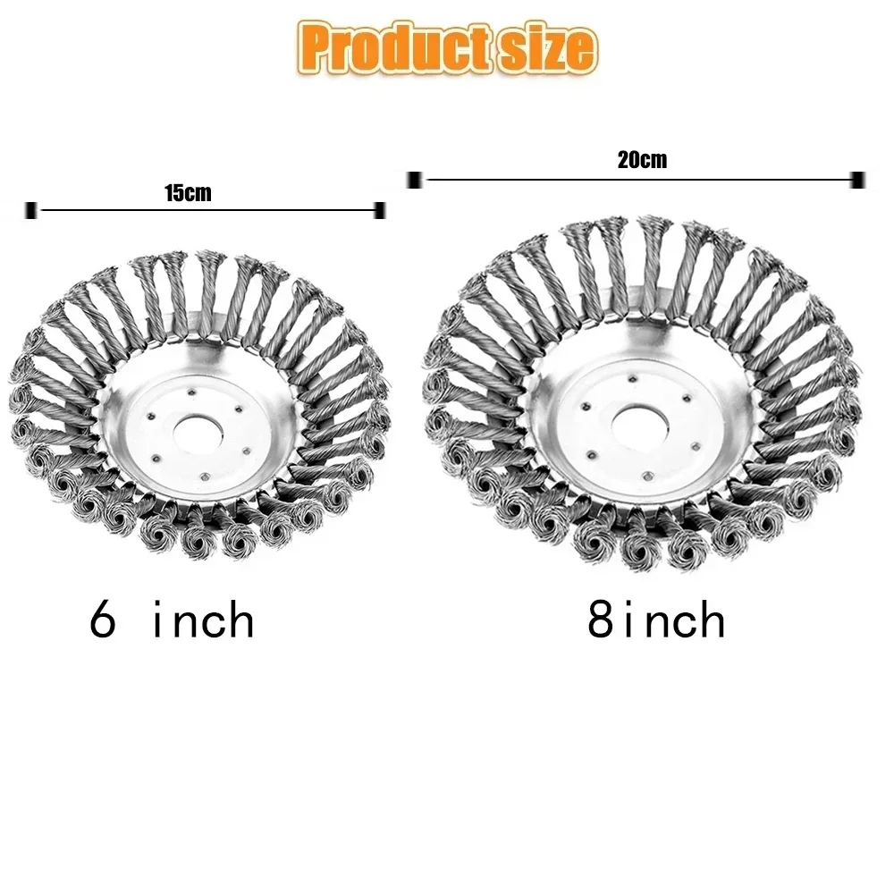 6/8 Inch Upgrade Weed Brush Cutter Head Lawn Mower Universal Grass Trimmer Head Steel Wire Wheel Brush Disc Garden Trimmer Heads