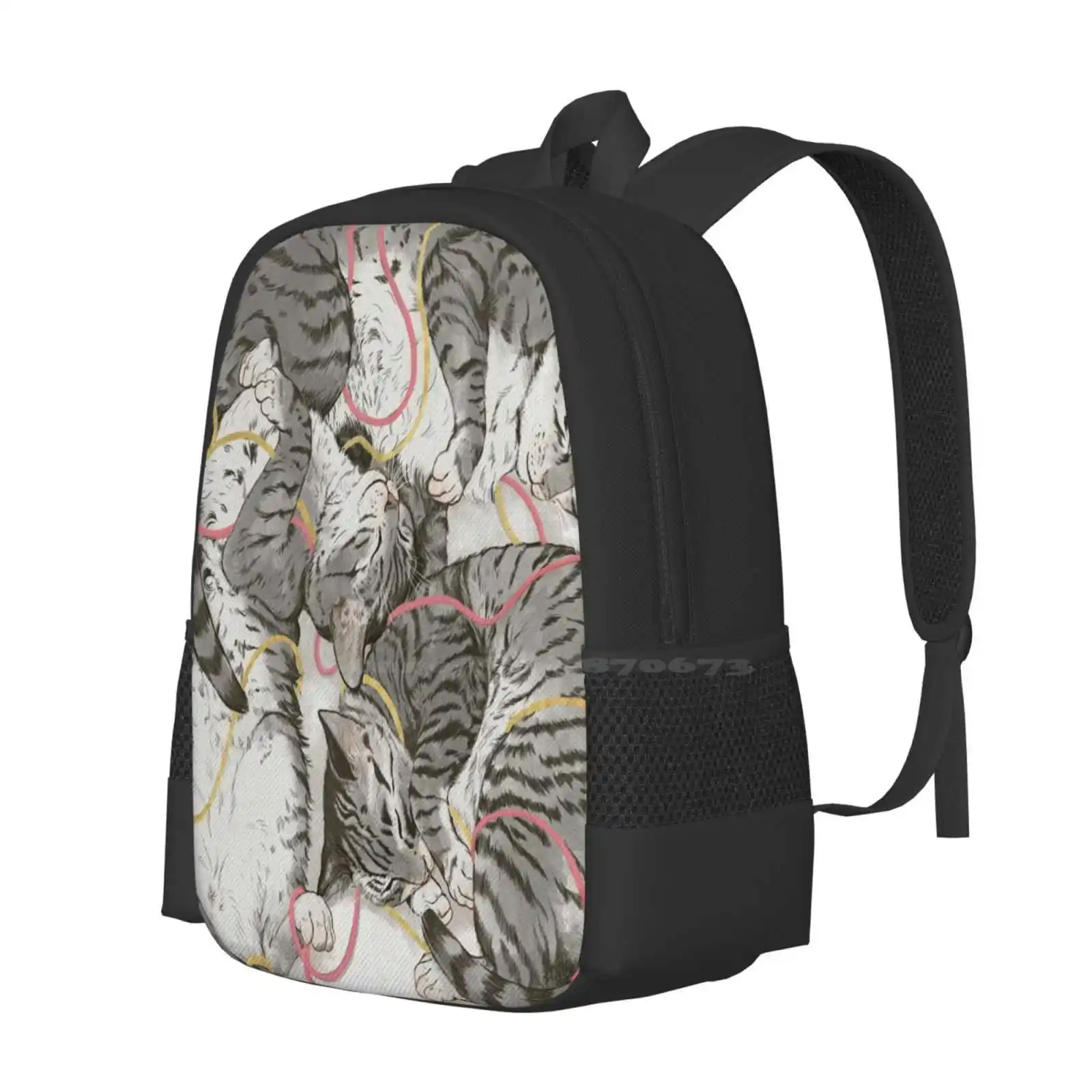 Cats / Rose And Gold Teen College Student Backpack Pattern Design Bags Grey Pink Watercolour Kitten Kitty Cats Gray Tabby