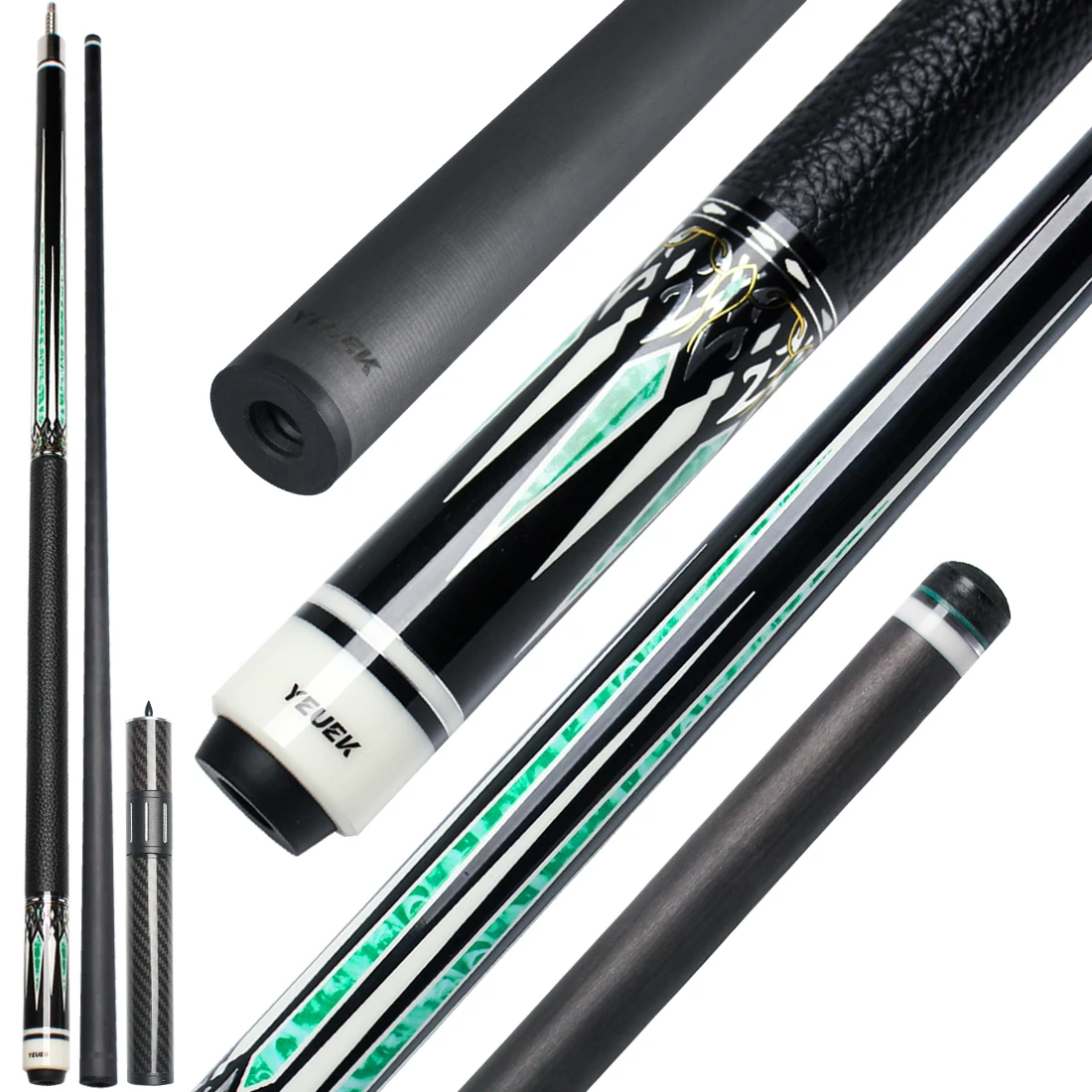 YEUEK Carbon Fiber Pool Cue Stick Professional Pool Sticks 12.5mm Tip Low Deflection Shaft Billiard Cues with Adjustable Extension (Pro Taper)