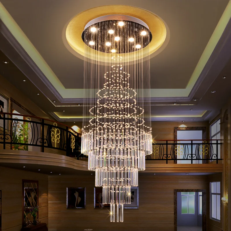 

Duplex building, large chandelier, modern simple and creative villa, living room, high altitude, light luxury