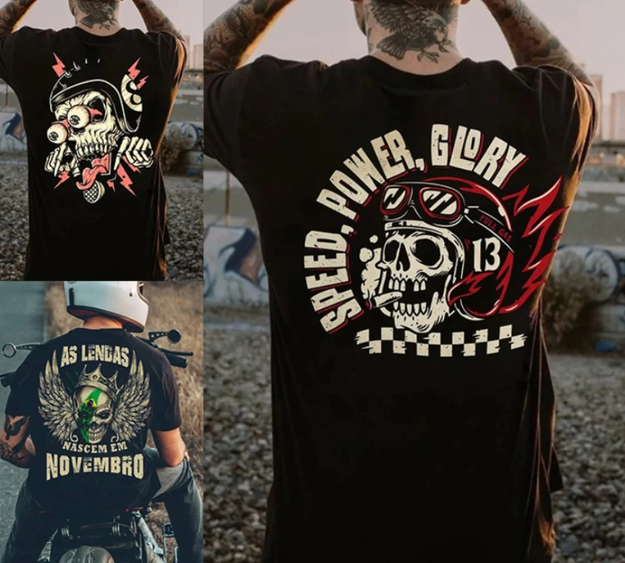 

Новая хит продаж, мужская модная футболка для мотокросса с коротким рукавом и рисунком черепа, спортивный топ с круглым вырезом на открытом воздухе, тренировочная одежда