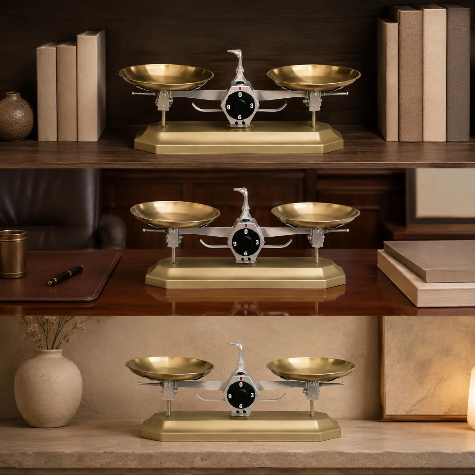 Iron Balance-Scale Decorative Ornament Tabletop Bronze-Toned Metal Scale Desk Ornament Static Display Stable