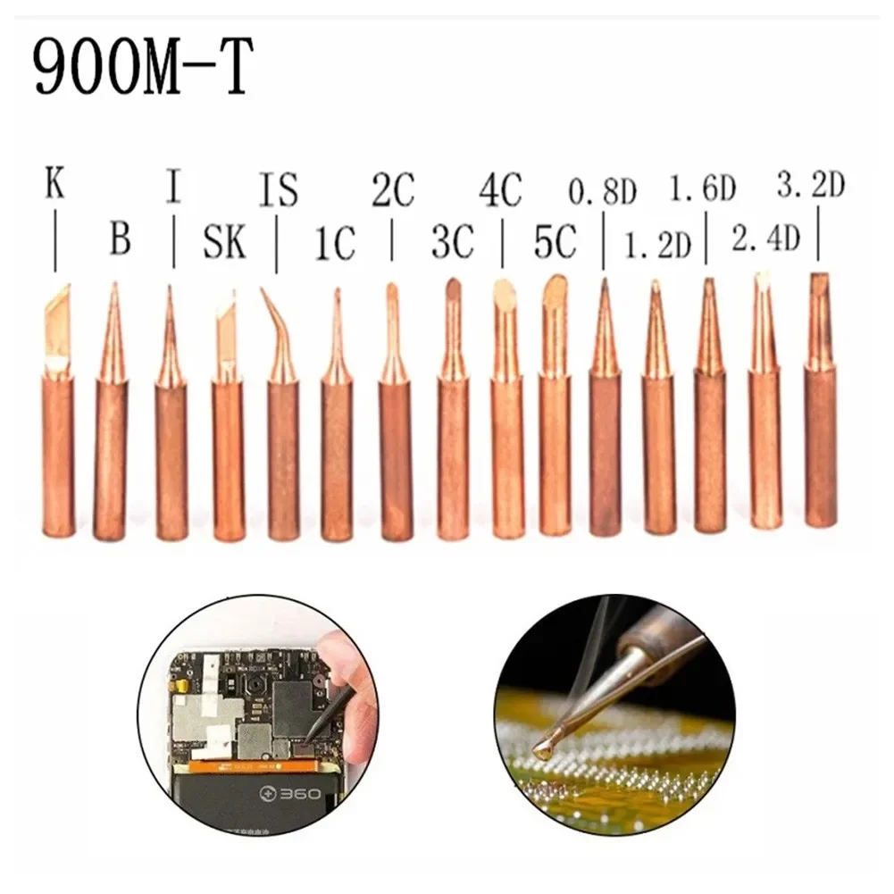 5pcs Copper Soldering Iron Tips 900M-T IS/I/B/K/SK/0.8D/1.2D/1.6D/2.4D/3.2D/1C/2C/3C/4C For Lower Temperature Welding Solder Tip