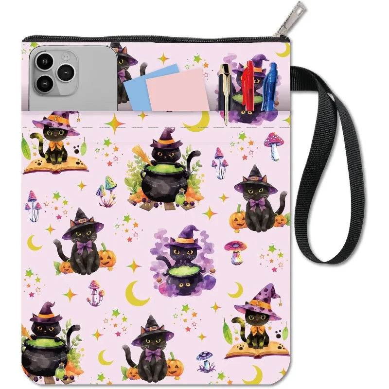 1 Stück Buchhülle mit schwarzer Katze, Halloween-Buchhüllen, Sterne, Buchschutz für Taschenbücher, waschbarer Buchhülle aus Stoff