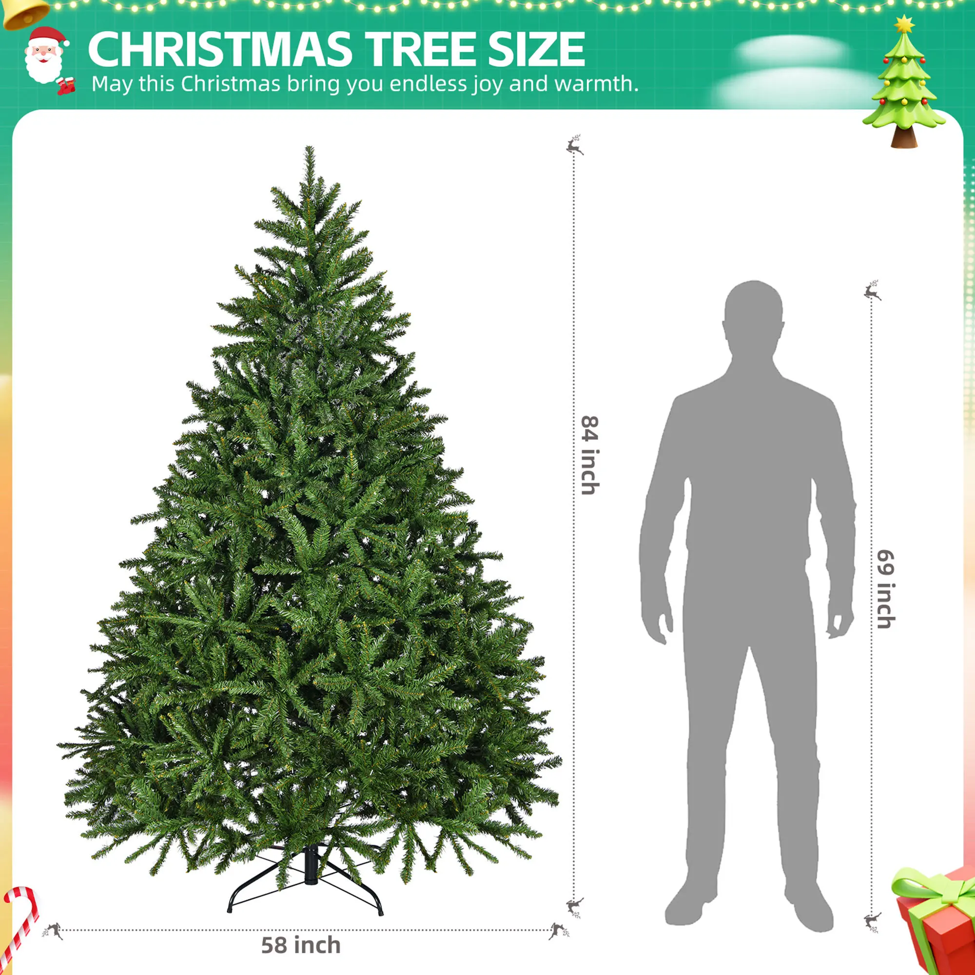 

Premium Unlit Hinged Spruce Full Tree with 2231 Branch Tips 7ft Artificial Christmas Tree Metal Stand, Hinged Structure