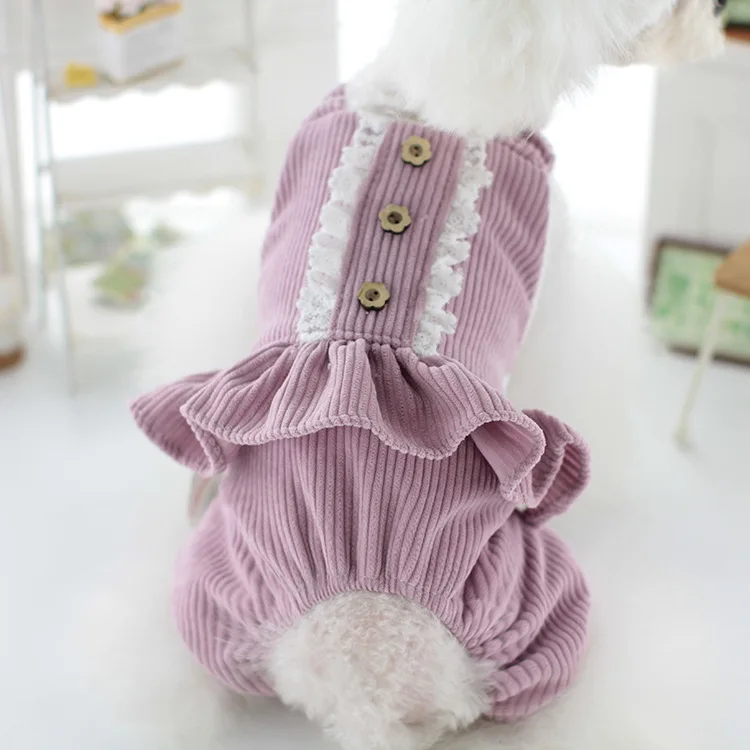 Dog Autumn/Winter Corduroy Lace Strap Teddy Bear Cat Pet Clothes Dog Pajamas Puppy Clothes Dog Overalls Clothes Winter