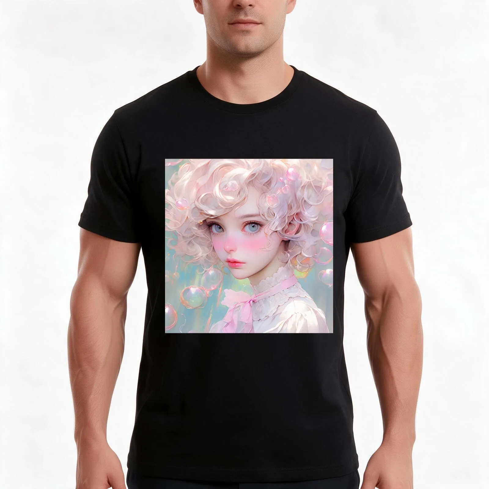 Enchanting Delicate Pastel Anime Girl T-Shirt, Summer Casual Cotton Tee, Oversized Streetwear Tops, Vintage Graphic Print