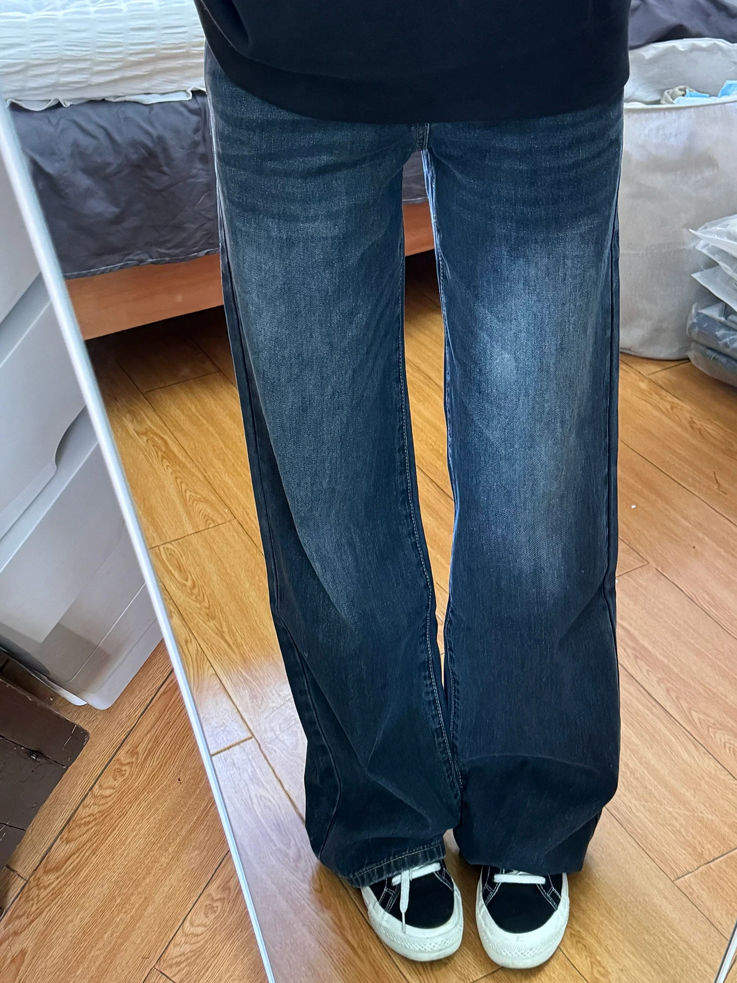 Deep Blue Men's Flared Jeans High Street Washed Straight Leg Pants Cleanfit Slimming Effect Autumn Wear Casual Denim Jeans