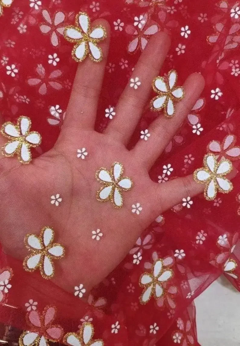 8 Colors glitter flower lace fabric floral mesh tulle fabric for Bridal Wedding dress girl dress baby dress 1 yards