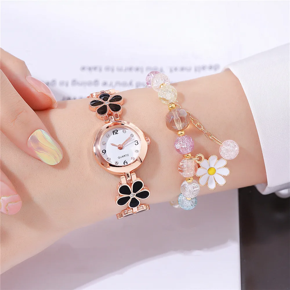 sweet flower style rhinestone quartz women bracelet watch