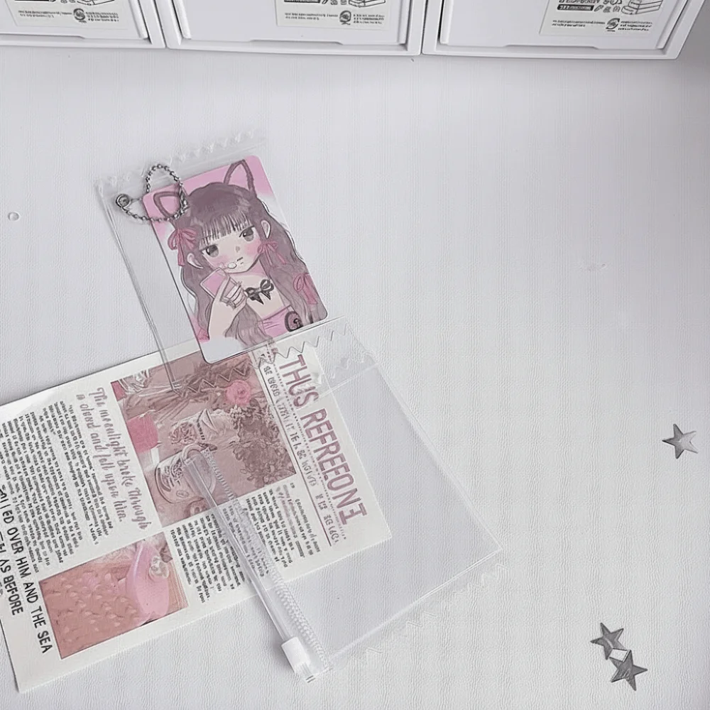 5PCS Clear Shining Card Sleeve Protector 3inch PVC with Hanging Chain Photo Card Holder Candy Zipper ID Card Holder