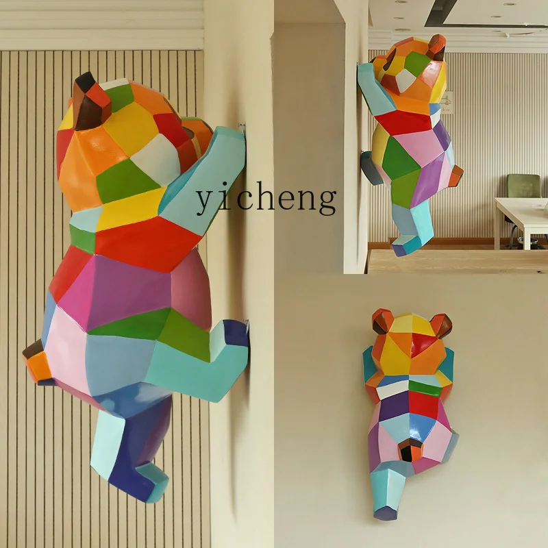 ZK Outdoor Animal Wall Hanging Big Decorations Climbing Roof Geometric Panda Punch-in Sculpture Shop Decorations