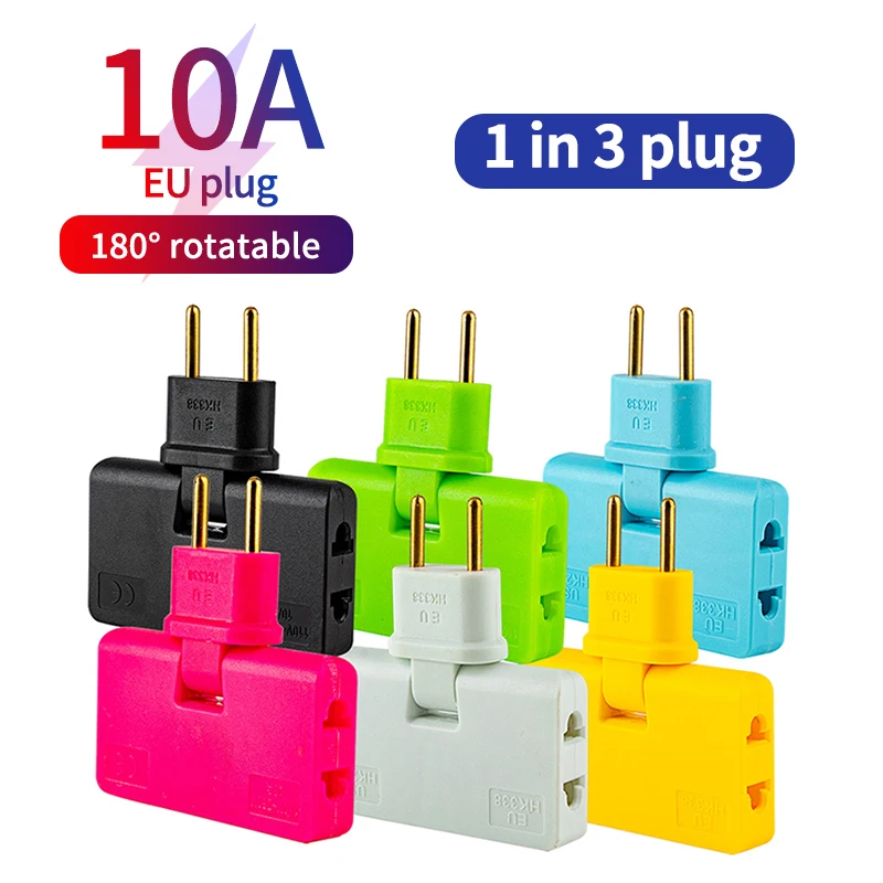 180 ° Rotary Socket Converter Ultra Thin One To Three Power Conversion European Standard Travel  Adapter France Spain Italy Plug