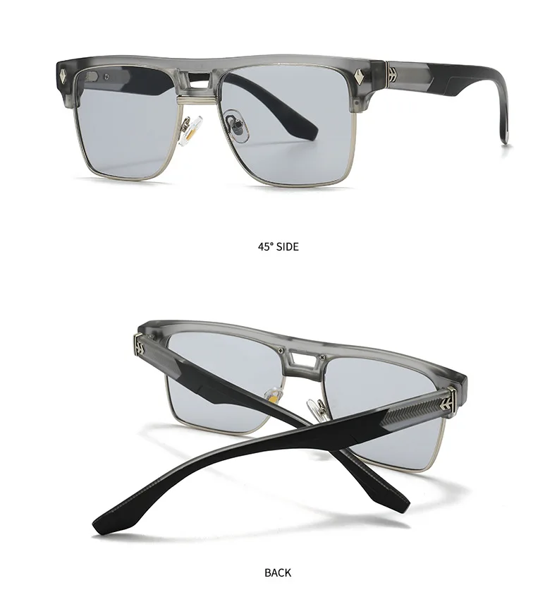 SHAUNA Übergroße Halbrahmen-Sonnenbrille mit Doppelbrücke, Retro-Herren-Quadrat-Sonnenbrille, Modische Luxus-Damen-Sonnenbrille mit Nieten, Trendige UV400-Schutzgläser – Detail 9