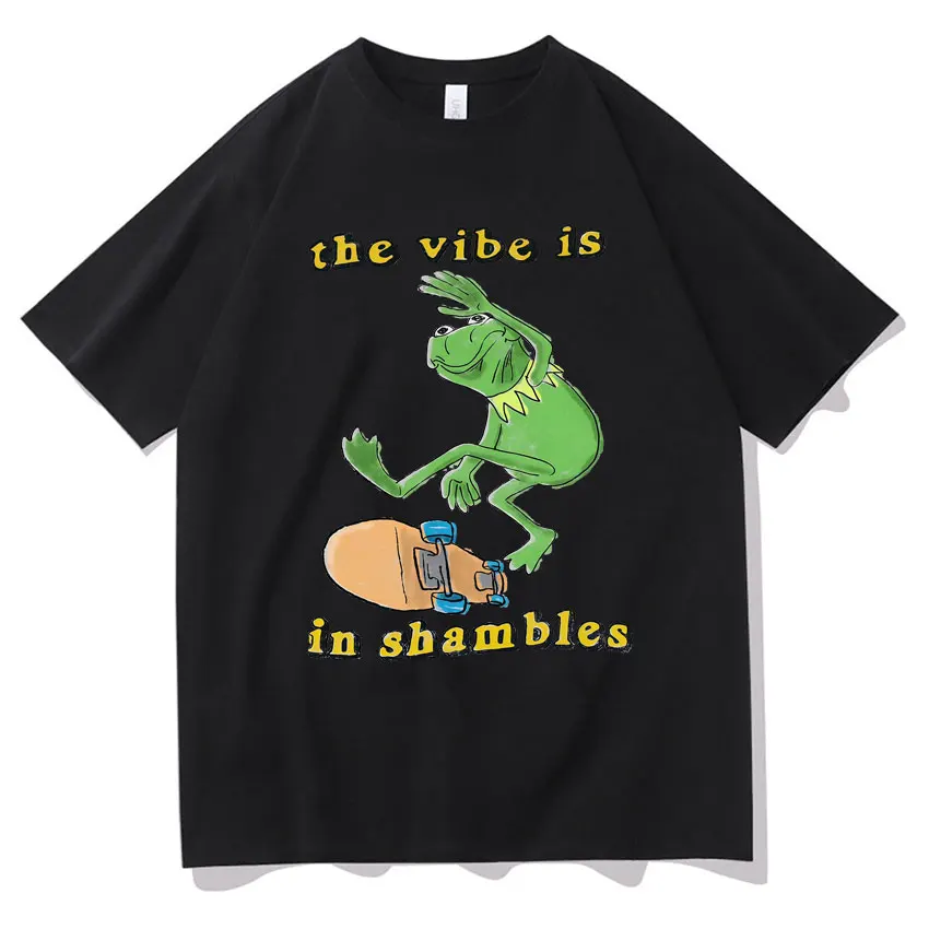 

Funny The Vibe Is in Shambles T Shirts Sports Frog Meme Casual T Shirt Mens Womens Gothic Tee Y2K Crewneck Short Sleeve Clothing