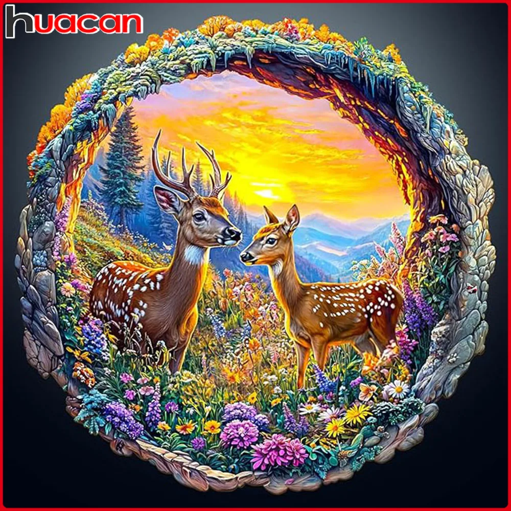 

Huacan 5D DIY Diamond Painting Deer Flower Diamond Mosaic Animal Landsacape Full Picture Of Rhinestones