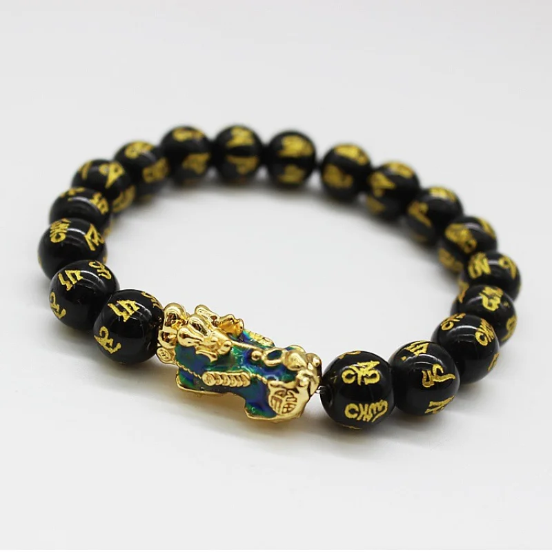 

24K Yellow Gold Bracelet 3D 999 Gold Enamel Design Pixiu Dragon Bracelet 1g A001