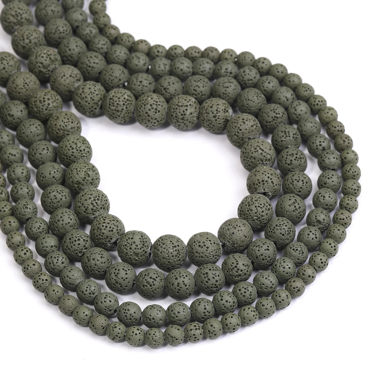 عميق الأخضر الحمم الحجر الطبيعي الجولة السائبة الخرز صنع المجوهرات الحرف سوار ذاتي الصنع قلادة اكسسوارات تجار الجملة 6/8/10/12 مللي متر #3