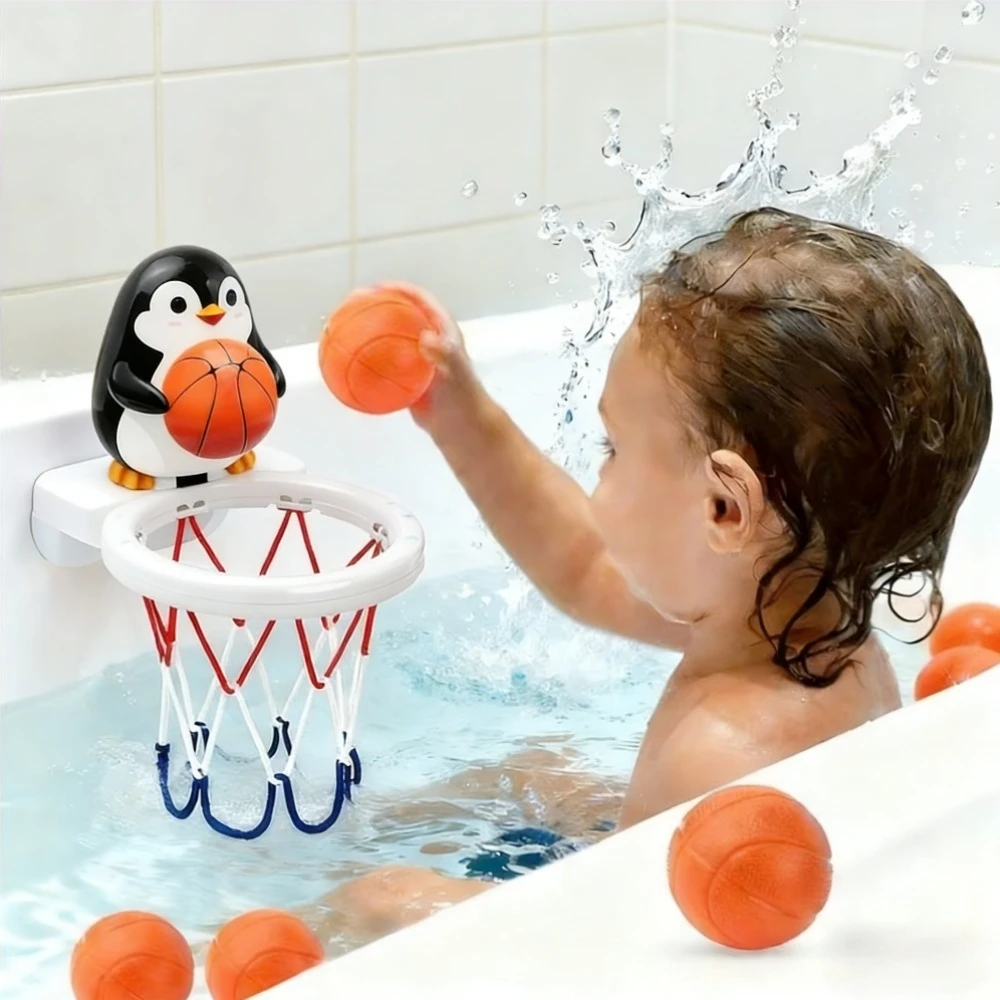 Brinquedo de banho de basquete com animais de desenho animado, conjunto de brinquedos aquáticos de basquete para banheiro, presente educativo interativo para crianças e pais.