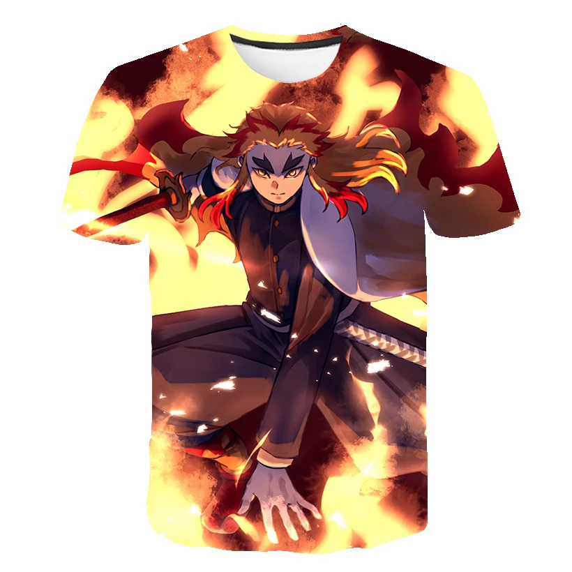 Camisetas con estampado 3D de Demon Slayer para niños, camisetas informales de dibujos animados, camisetas de cuello redondo, camisetas de manga corta para niños