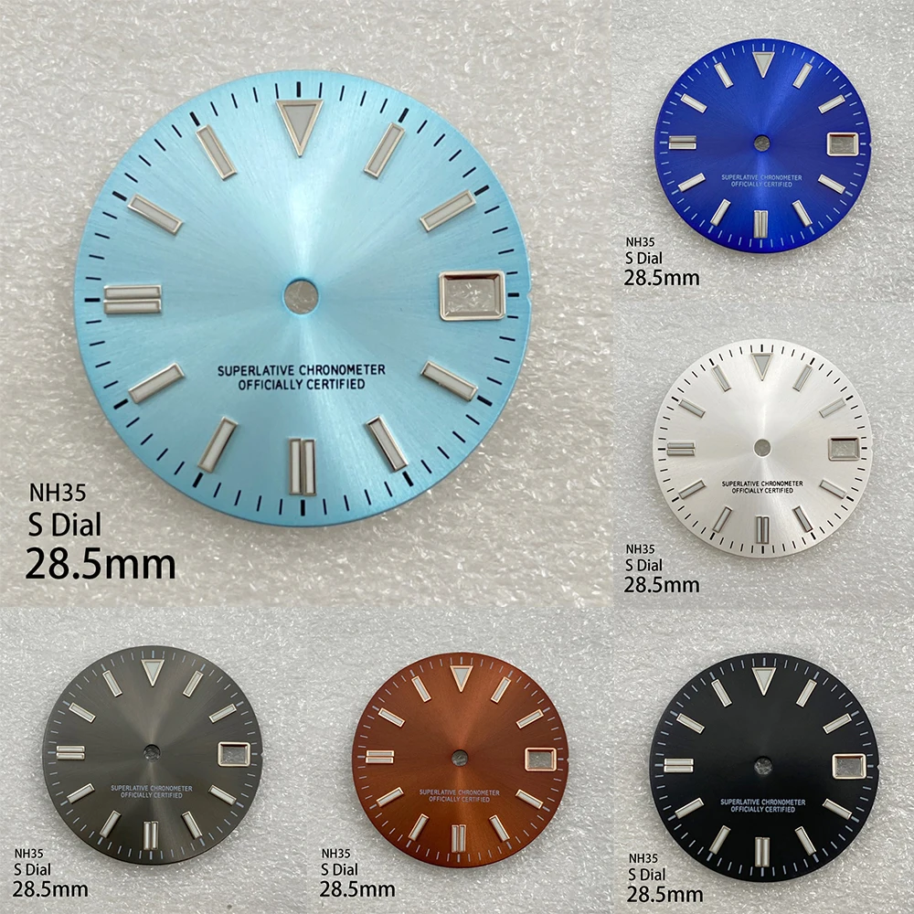 

28.5mm S Logo Dial Fit NH35/NH36/4R Automatic Movement Green Luminous Sunray High Quality Watch Modification Accessories
