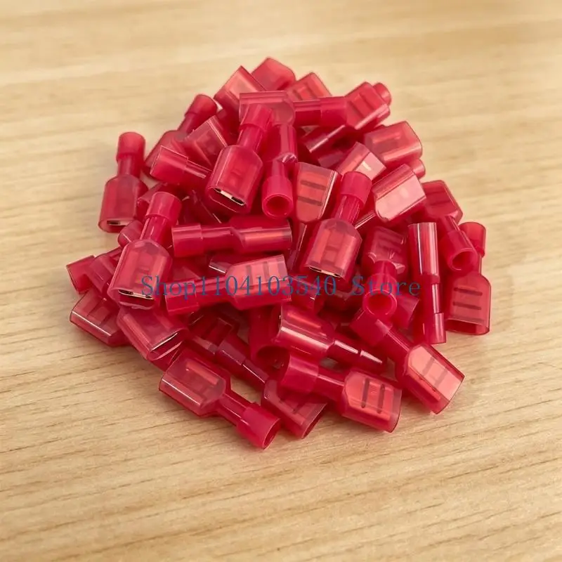 02DC Nylon Spade Wire Connector Carry Case Wire End Assortment, 100 Piece Insulated Joining Set with Red Blue Yellow Groups for