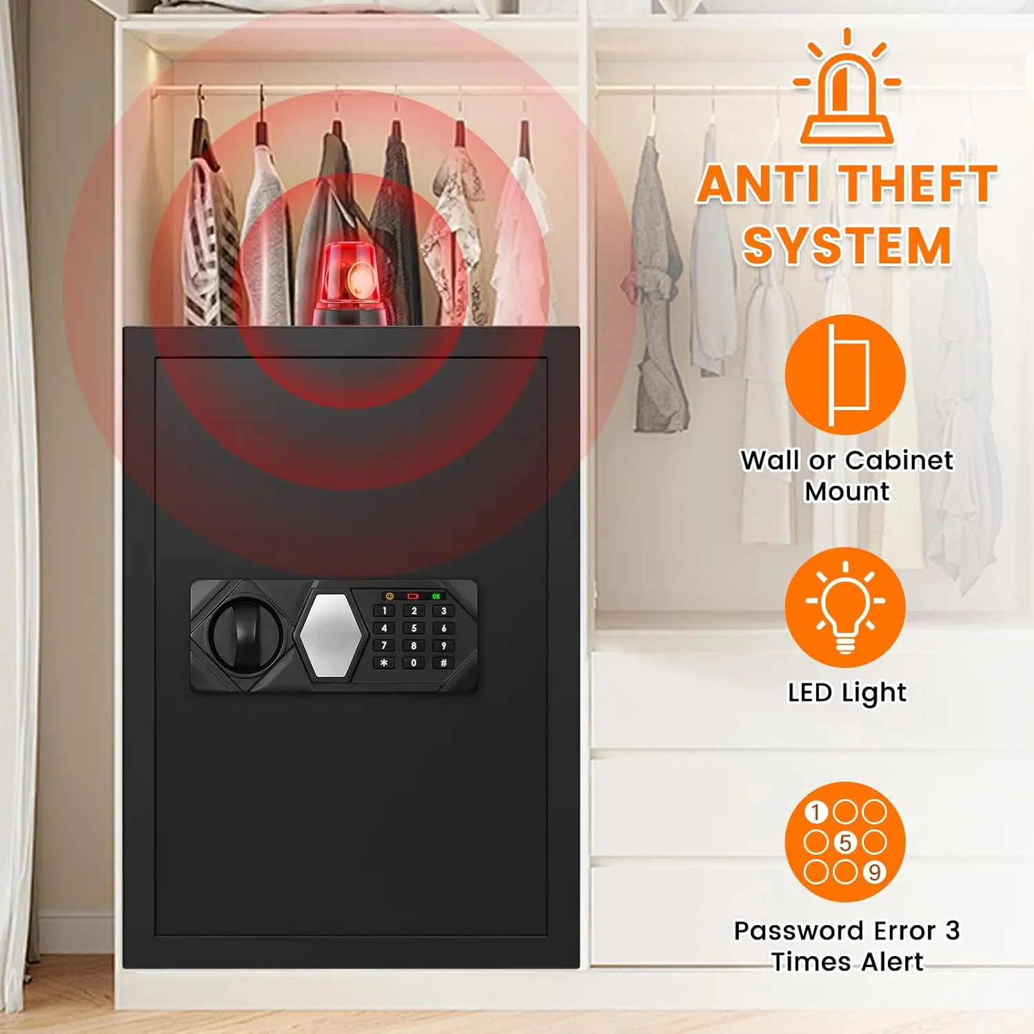 3.8 Cub Large Fireproof Safe for Home Use, Digital Home Safes Water and Fireproof with Backup Keys and Alarm System, Anti-Theft