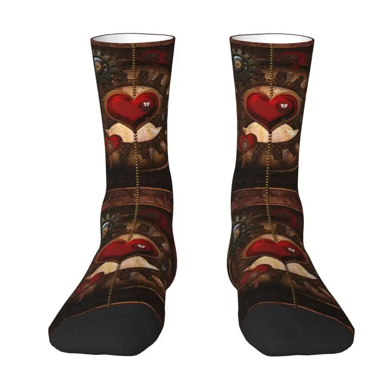 Cool Print Steampunk Socks for Women Men Stretch Summer Autumn Winter Awesome Steampunk Heart Crew Socks