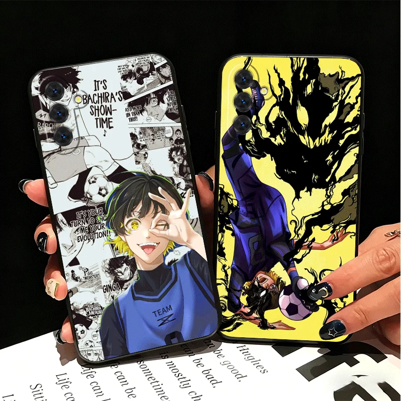 Blue L-Lock Bachira Meguru Silicone Phone Case for Samsung A17 A16 A15 A14 A13 A57 A56 A55 A54 A53 A37 A36 A35 A34 A33 A27 A26 A