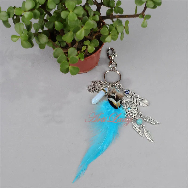 European and American Bohemian Keychain Dream Catcher Feather Opal Alloy Car Keychain Pendant