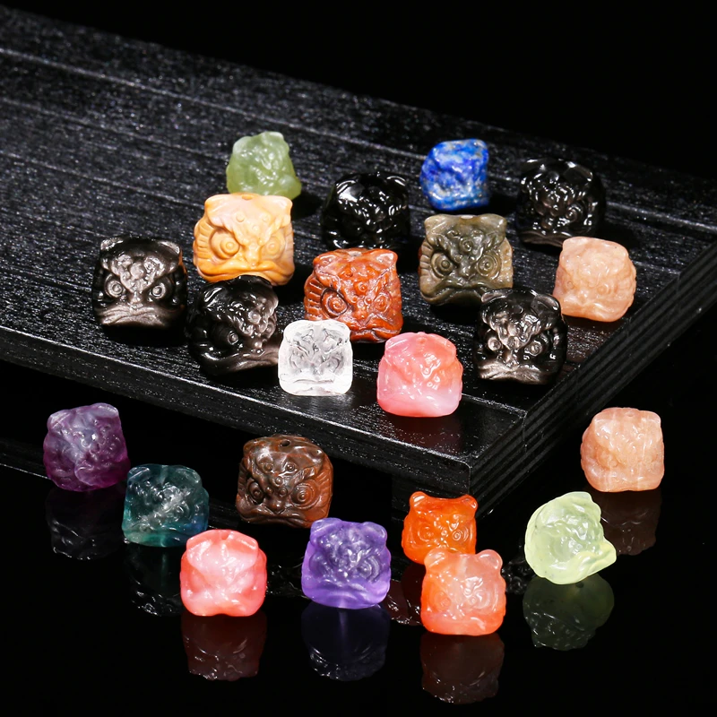 

1 Pc Natural Stone Fluorite Obsidian Rock Quartz Carved Lion Head Beads With Hole For Jewelry Making Diy Necklace Bracelet