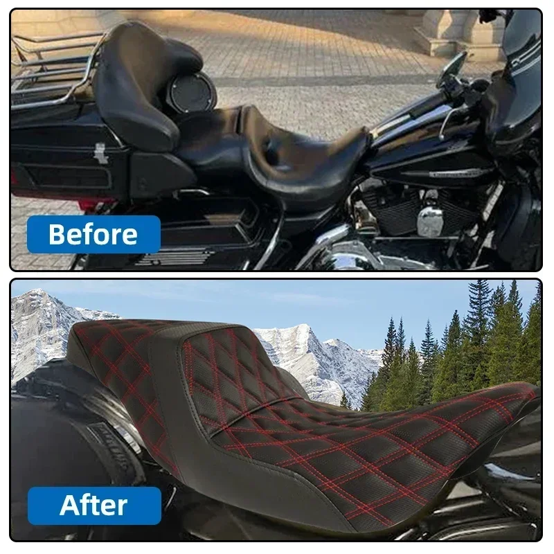 Motorcycle Driver Rear Passenger Seat Two-up Seat Cushion For Harley Touring CVO Road King Electra Glide Ultra Limited 2008-2023