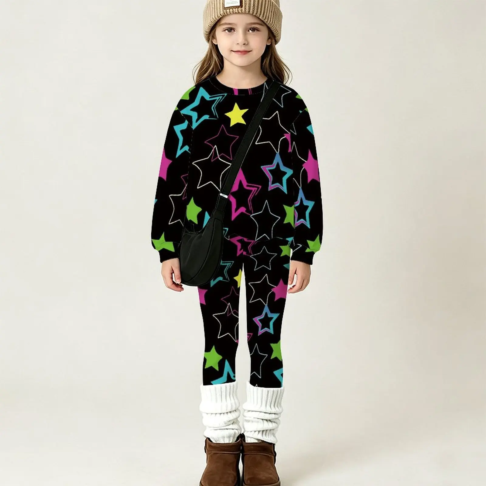 2Pcs Girls Adorable Autumn Winter Outfit, Long Sleeve Print Top Long Pants, Casual Daily Christmas Fashion Suit
